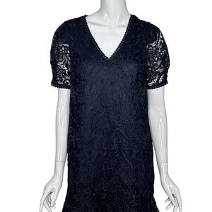 Express Dress Lace Navy Blue Short Sleeve Small Short Formal NEW